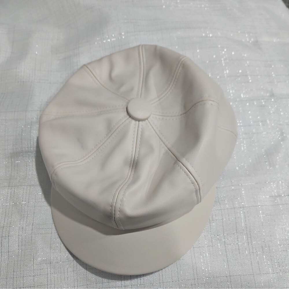 Beige Hat 100% Vegan Leather Gatsby Cap Golf Cabbie Hat